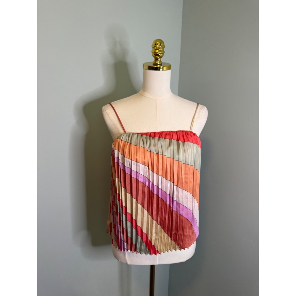Skies Are Blue Multicolor Pleated Striped Camisole Top Adjustable Straps Size S